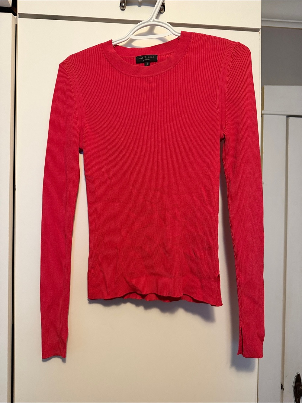 rag & bone Bright Red Ribbed Long-Sleeve Crewneck